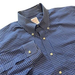 Brooks Brothers Non Iron Button Down Shirt Size 17/36 Plaid White Blue